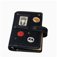 Carnet d'étudiant fait main avec pages intérieures en denim bleu rétro, imprimé de dessins animés, avec poche accessoire pour le transport