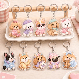 Porte-clés en acrylique motif chiot de dessin animé, pendentif mignon Corgi, <span class=keywords><strong>Spitz</strong></span>, Pug, <span class=keywords><strong>chien</strong></span>, imprimé double face, pour sac, porte-clés animal - Product Image 2