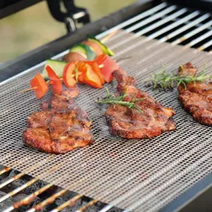 PTFE Serat Kaca Anti Lengket BBQ Panggang Mesh Memasak Keranjang Liner untuk Barbeque Oven Microwave