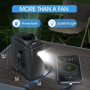 Portable 10000mAh Lithium-Ion Battery Waist Fan with LED SOS <b>Light</b> Five Wind Speed Wearable Design for Outdoor Use - Product Image 2