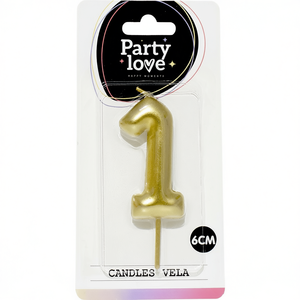 Bougie d'anniversaire dorée numéro 1 Party Love 6 cm Vela - Product Image 2