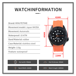 Montre MINUTETIME personnalisée SKX007 SKX009 NH35, luxe, aiguilles lumineuses, mouvement automatique, étanche, pour homme, noire - Product Image 5