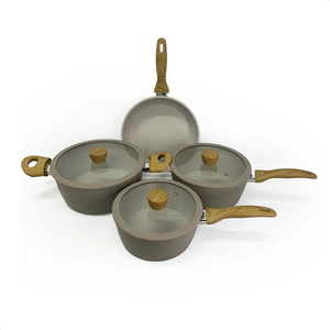 Non Stick 7-Piece Forged Aluminum Cookware Set Ceramic Coated Pot <b>Pan</b> Glass <b>Lids</b> Wooden Soft touch Handles Dishwasher Safe - Product Image 1