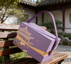 Boîte cadeau portable double couche en carton, style chinois, écologique, avec estampage à chaud doré et poignée en cuir – Vietnam, pour dimensions personnalisées - Product Image 2