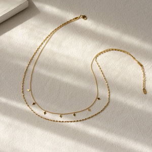 Collar Doble de Acero Inoxidable con Logotipo Personalizado, Resistente al Deslustre, Impermeable, Chapado en Oro de 18k, para Mujer - Product Image 1