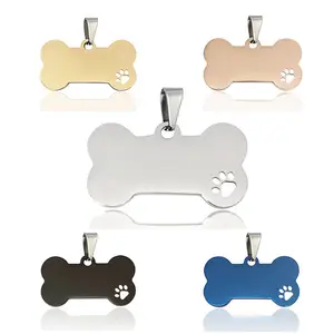 Custom Personalized Engraving Logo Blank Metal Bone Shaped Stainless Steel Pet Id Dog Kitten Puppy Anti-lost Collars Tag Charm