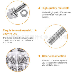 304 Stainless Steel Flange Hex Bolt Screw <b>Set</b> 228Pcs <b>Boxed</b> With Nuts Washers Standard <b>Tool</b> Kit - Product Image 5