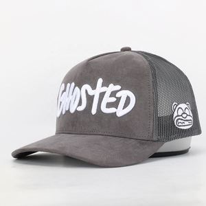 BSCI Custom Design Embroidery Logo Gorras Wholesale Oem 5 Panel Sports High Quality Mens Trucker Cap <b>Vintage</b> Gray Suede Mesh <b>Hat</b> - Product Image 1