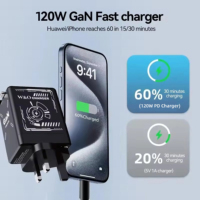Chargeur rapide universel 120W GaN avec double adaptateur rétractable Type-C et QC3.0, chargeur rapide pliable