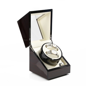 Boîte à remontoir de montre mécanique de haute qualité en bois et cuir, pour 2 ou 4 montres automatiques, avec fonction de rangement - Product Image 6
