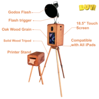 Cabina de Fotos de Madera de Roble para iPad 12.9 con Soporte para Impresora, Cabina de Fotos Vintage DSLR para Fiestas y Eventos con Estuche de Transporte