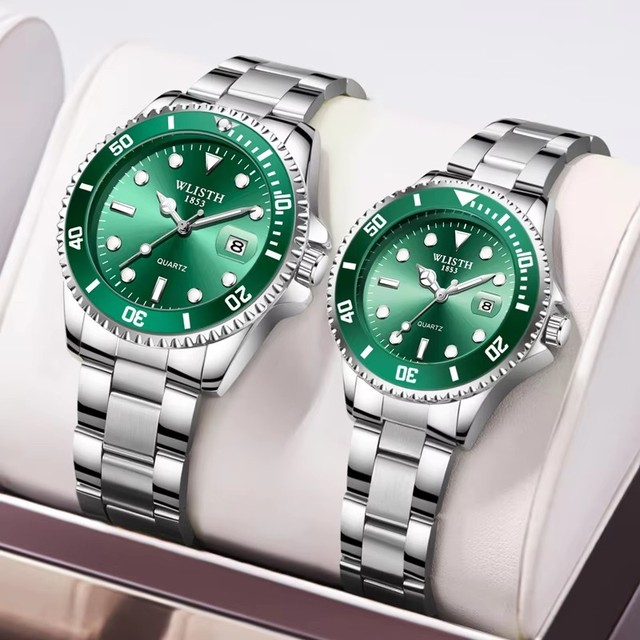 Wlisth S526 Stainless Steel Waterproof Casual Wristwatch Couple Japan Quartz Watches Luminous Calendar Date Window for Lover's