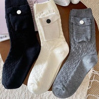 Chaussettes blanches en coton rétro pour femmes, épaisses, à poche, style européen, tendance, pour l'hiver et le printemps