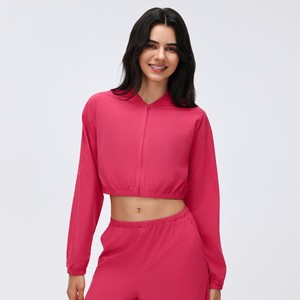Camicetta Corta da <span class=keywords><strong>Donna</strong></span> a Maniche Lunghe, Primaverile Estiva, in Nylon Traspirante, con Cerniera, Collo Alto, Casual, per Fitness - Product Image 1