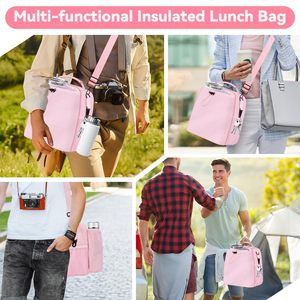 Sac à <span class=keywords><strong>lunch</strong></span> isolé Oxford pliable avec lettres seau capacité 12L fourre-tout étanche 2 crochets métalliques poches latérales en maille sangle réglable - Product Image 6