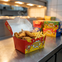 Boîte à repas jetable rectangulaire pliable de qualité alimentaire pour poulet frit, cuisses et ailes de poulet, usage commercial