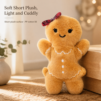 Ornement en peluche Bonhomme en pain d'épices 12 cm, décoration dorée à suspendre avec nœud à carreaux rouges sur la tête, col en glaçage, pendentif de Noël pour sapin
