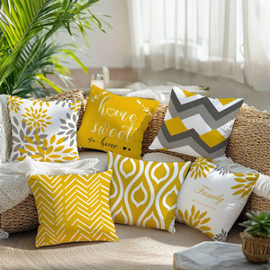 Housses de coussin décoratives géométriques jaunes et grises Kongyu Home Textiles, ensemble de housses de coussin florales pour canapé, fauteuil et chaise - Product Image 2