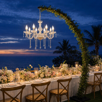 Lustre en acrylique cristal en gros, 8 bras, LED, style bougie, pour décoration de plafond de scène de mariage, argenté