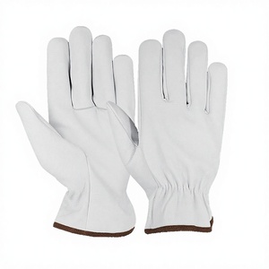 Emboson High Quality Safe Puncture Proof 4 Mil Thick Anti-Slip Textured Leather Goatskin <b>Driver</b> <b>Gloves</b> Durable Flexible White - Product Image 2