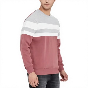 Sweat-shirt à col rond rayé pour homme, coupe classique, manches longues, tricoté, en gris, blanc et rose - Product Image 3