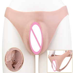 Hiding Gaff Male Underwear <b>Thongs</b> Silicone Insertable Vagina Pants with hollow butt design Realistic Vagina for Transgender <b>Man</b> - Product Image 1
