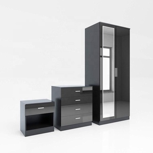 Melamine <strong>Wood</strong> Black High Gloss Laminate Bedroom Wardrobe <strong>Cupboard</strong> - Product Image 5