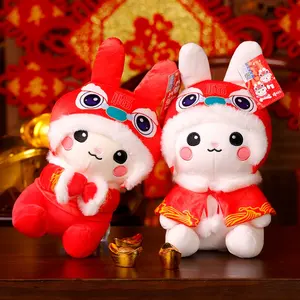 RuunJoy 2023 New Year Tang Suit Chinese Style Rabbit Plush Toy Soft Lucky Bunny Stuffed Doll Mascot Collection Christmas Gift