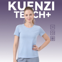 T-shirt femme Kuenzi sans repassage, anti-boulochage, sensation de fraîcheur, 70% coton 30% Sorona, 180GSM, col rond, manches courtes, logo personnalisé