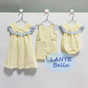 Enfants enfants jaune Seersucker garçon <span class=keywords><strong>Jon</strong></span> <span class=keywords><strong>Jon</strong></span> barboteuse filles robes trapèze bébé sans manches bulle frère correspondant ensemble de vêtements - Product Image 6