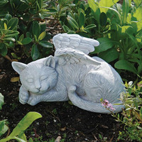 Résine ange chien Statue décor à la maison mémorial ange animal Statue petit ange ailes chat endormi Sculpture jardin pierre tombale ornement