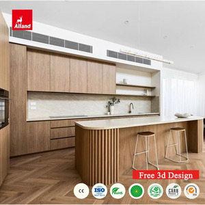 Portes d'armoires en placage de <span class=keywords><strong>bois</strong></span> texturé sur mesure, armoires de cuisine modernes en contreplaqué de chêne blanc massif avec îlot de cuisine ovale cannelé - Product Image 1