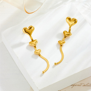 Heart Shape Drop Earrings Gold Plated <b>Titanium</b> Steel Long <b>Chain</b> Tassel Fashion Jewelry Gift For Women - Product Image 3