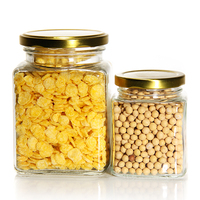 Hot Sale Jam Package Clear 250ml 300ml 500ml French Square Glass Jam Jar with Sealed Cap