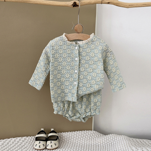 Koreanische Art Kinder kleidung Sommer Baby Girl Mode Stickerei Kleine Blume Oberarm Cardigan Shorts Set - Product Image 5