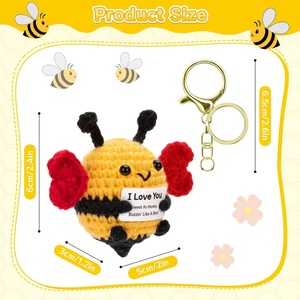 Hand-knitted Minimalist Bee Cotton Thread Pendant for <b>Bag</b> and Keychain for wings Design - Product Image 4