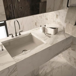 OEM Sinered Design moderne Ensemble de meubles pour salle de bain à double vasque mural Carcasse en aluminium Smart Mirror Stone Dessus en marbre OEM - Product Image 3