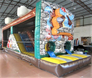 Desain unik tema dinosaurus usia batu rintangan tiup Slide tiup primitif Man Bouncer untuk anak-anak - Product Image 2