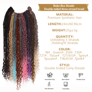 24 pollici 5 fili sottili Boho Soft De Dreadlock Boho Dreadlock Dreadlock sintetico doppio <span class=keywords><strong>con</strong></span> <span class=keywords><strong>trecce</strong></span> Boho Box - Product Image 4