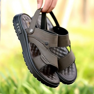 Men's Outdoor Sandals Open Toe Rubber Sole Casual Summer <b>Slip</b>-<b>On</b> Solid Color PU Lining Big Size Driving Shoes - Product Image 4