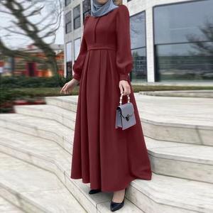 HANO Traditionelle muslimische Kleidung & Accessoires Bekleidungs hersteller Pure Color Belt Zip Muslim Long Islamic Turkish Dress - Product Image 2