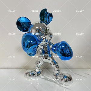 Scultura in Resina a Tema Amore con Topo Pugile, Modello Mickey, in Cromo Oro Nero Rosso, per Arredamento Casa - Product Image 3