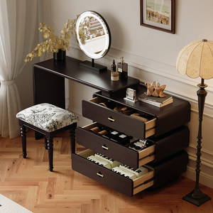 Coiffeuse de style médiéval simple, en bois massif, avec tiroirs intégrés, réglable et télescopique, pour maquillage - Product Image 5