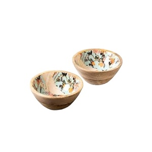 Saladier en bois d'acacia imprimé personnalisé de luxe Nouveau design Plat de service en céramique émaillé imprimé pour les fêtes Style vintage - Product Image 1