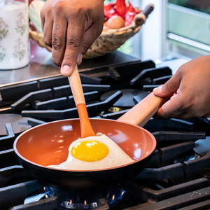Ceramic Coated Pot <b>Pan</b> Silicone Glass <b>Lids</b> Wooden Soft Touch Handle Non Stick Forged 7 Piece Aluminium Cookware Set - Product Image 6