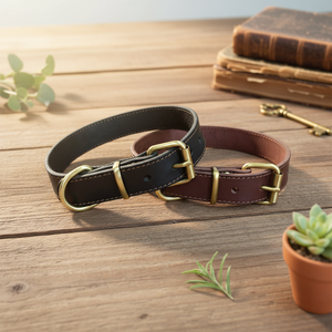 पूर्ण अनाज गाय चमड़े का कुत्ता कॉलर-समायोज्य विंटेज शैली, कुत्तों के लिए टिकाऊ और कालातीत डिजाइन - Product Image 2