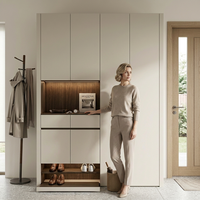 Meuble à chaussures minimaliste moderne pour entrée, gris, avec éclairage LED, sans poignées