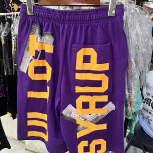 Pantaloncini da Uomo in Cotone Pesante 100% Lavorato a Maglia, di Lusso, con Stampa a Lettere, Casual, Modello COUGH SYRUP - Product Image 3