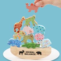 Ensemble de blocs d'équilibre en bois pour animaux, jeu d'empilage amusant pour l'apprentissage précoce, reconnaissance des couleurs et des formes, jouet éducatif pour les enfants de 0 à 24 ans