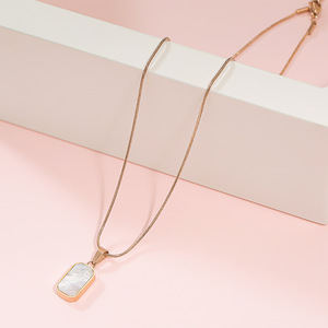 Gold PVD Stainless Steel Necklace | Black & White Double-Sided Natural Rectangular Pendant | Waterproof & Hypoallergenic - Product Image 4